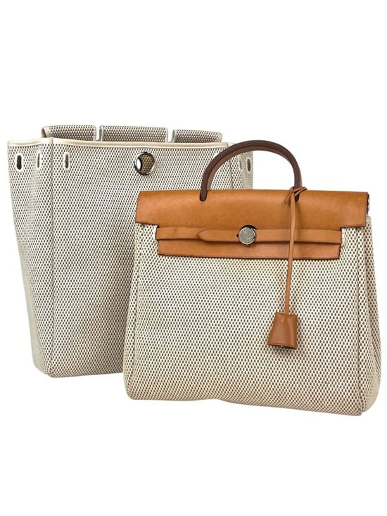 Hermes Herbag a Dos PM 2-Way Backpack Toile Ash Natural Brown main image 13